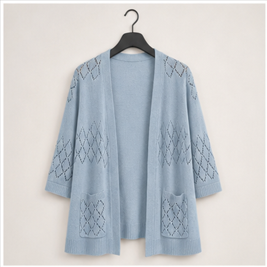 Women's Lightweight Crochet Cardigan Sweaters Open Front 3/4 Sleeve Knit Kimono Summer Boho Cover Up - front view